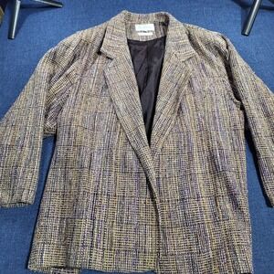 VTG Emil Rothschild 100% Hand Woven Silk Tweed Blazer Jacket Women's L Purple